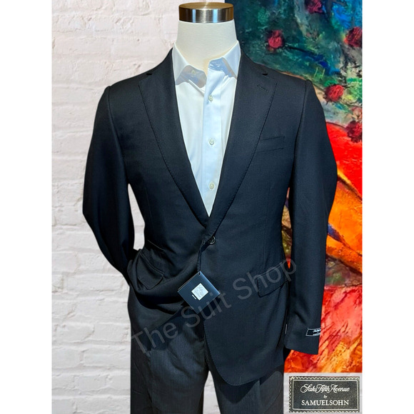New Samuelsohn Blazer 40R Black Textured S130s Sport Jacket Designer Luxury NWT - Picture 1 of 15
